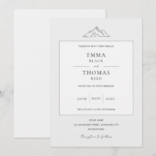 EMMA Mountain Minimalist Dove Grey Invitation Kaart