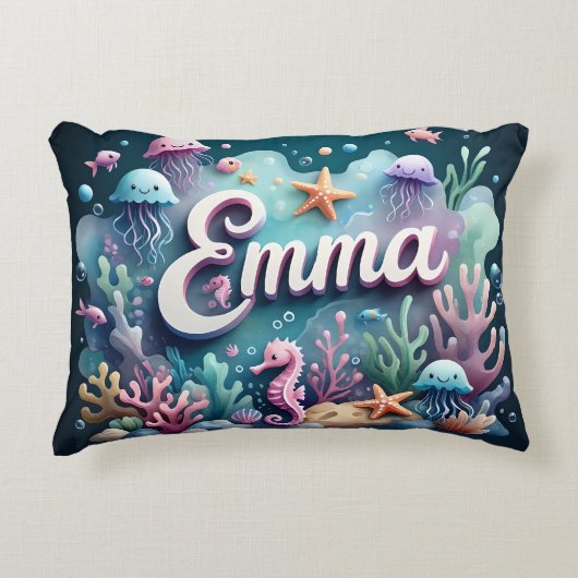 Emma Naam Ocean Theme Decoratief Zee Leven Accent Kussen (Voorkant)
