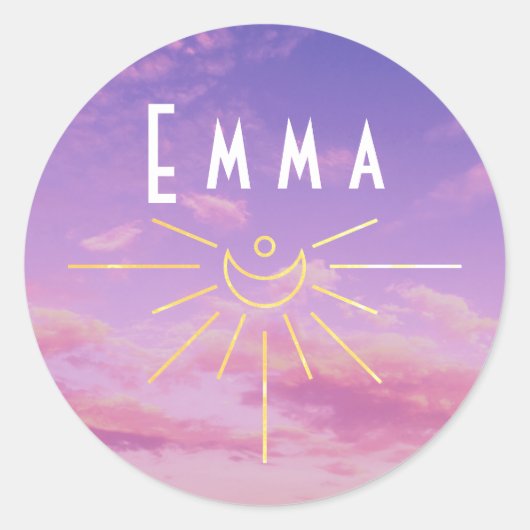 Emma Naam Stickers Rond Zonnig Boho Hippie Tiener (Voorkant)