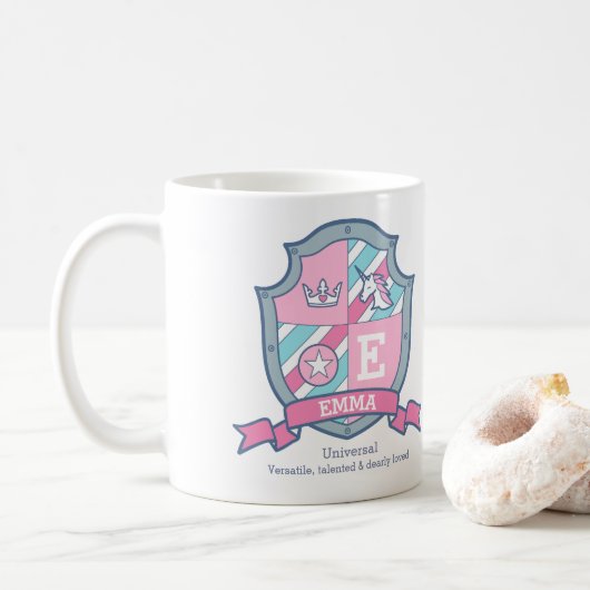 Emma ridder prinses schild roze blauwe naam beteke koffiemok (Met donut)