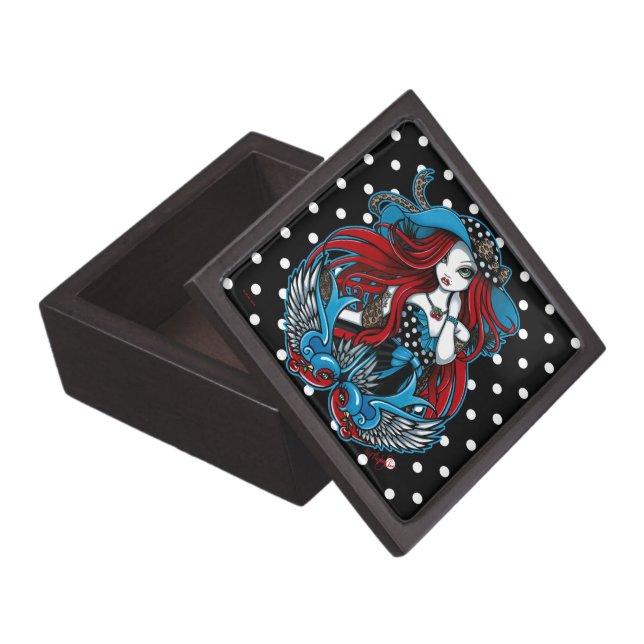 Emma Rockabilly Swallow Retro Angel Magnetized Box Premium Opbergdoosje (Geopend)