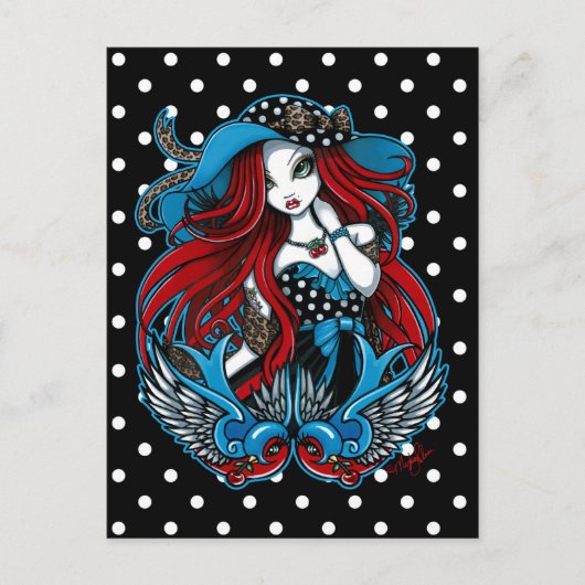 Emma Rockabilly Swallow Tattoo Angel Briefkaart (Voorkant)