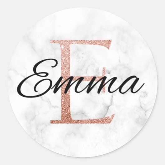 Emma Roos Gouden Glamour Marmer Monogram E Initaal Ronde Sticker (Voorkant)
