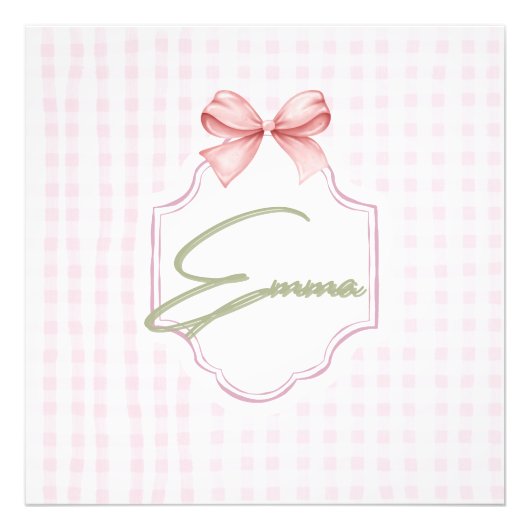 Emma Roze Strik en Geruite Stof Met Naam Foto Afdruk (Voorkant)