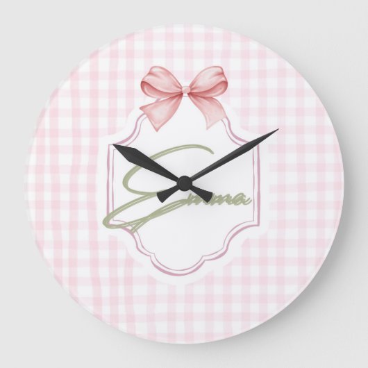 Emma Roze Strik en Gingham Print Geborduurd Grote Klok (Voorkant)