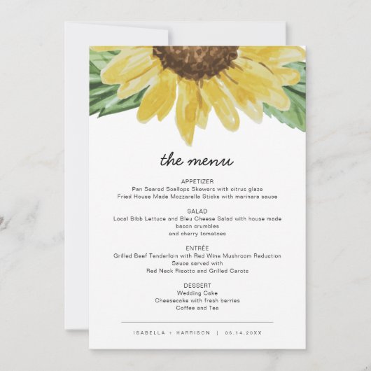 Emma - Rustic Sunflower Wedding Menu-kaarten Kaart (Voorkant)