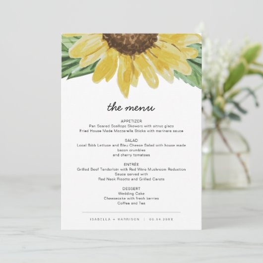Emma - Rustic Sunflower Wedding Menu-kaarten Kaart (Staand voorkant)