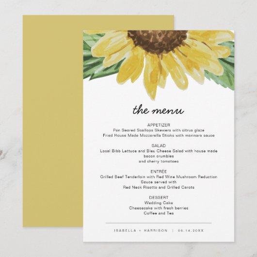 Emma - Rustic Sunflower Wedding Menu-kaarten Kaart (Voorkant / Achterkant)