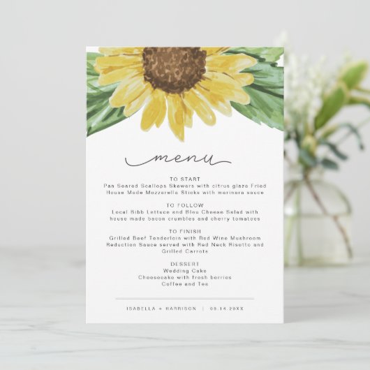 EMMA Rustic Waterverf Sunflower Country Menu Kaart (Staand voorkant)