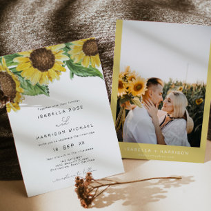 EMMA Rustic Waterverf Sunflower Country Wedding Kaart