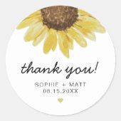 EMMA Rustige Waterverf Zonnebloem Hartelijk dank Ronde Sticker (Voorkant)