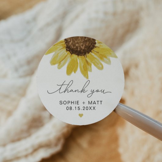 EMMA Rustige Waterverf Zonnebloem Hartelijk dank v Ronde Sticker