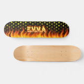 Emma skateboard brand en vlammenontwerp. (Horizontaal)