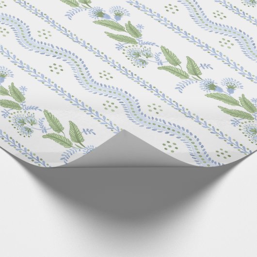 Emma Stripe Cornflower Blue en Green Cadeaupapier (Hoek)