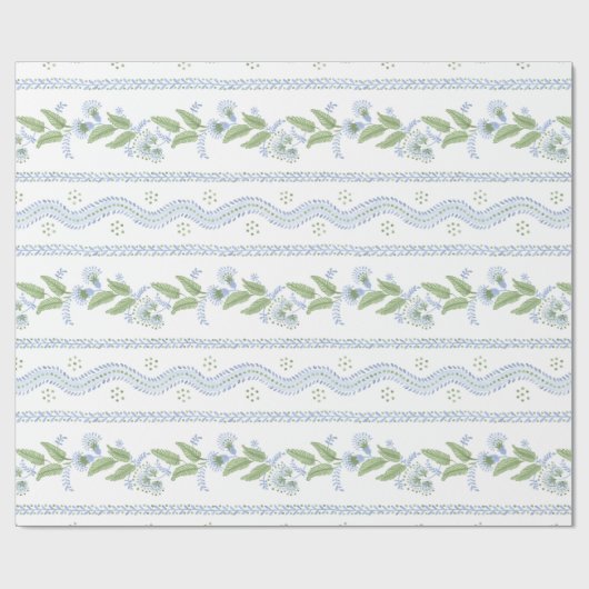 Emma Stripe Cornflower Blue en Green Cadeaupapier (Vlak)