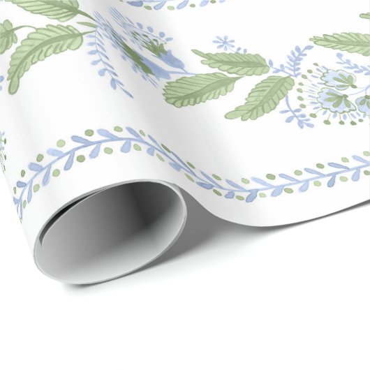 Emma Stripe Cornflower Blue en Green Cadeaupapier (Rol Hoek)