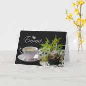 Emma Verjaardag Kaart met Taart Thee en Bloemen (Gele Bloem)