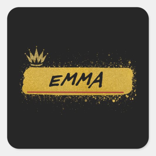 Emma voornaam Gold Glitter Queen Vierkante Sticker (Voorkant)