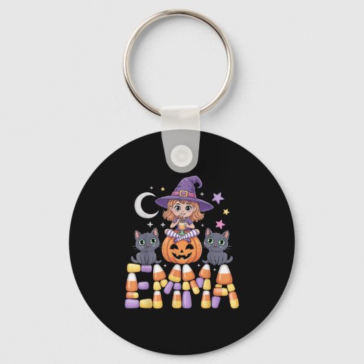 Emma Witch Candy Corn Cat Halloween Women And Girl Sleutelhanger (Voorkant)