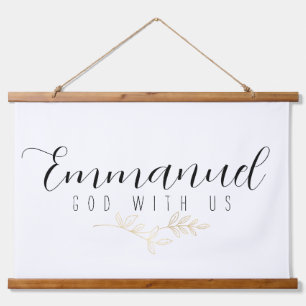 Emmanuel God met ons Gold Leaves Wood Hangend Wandkleed