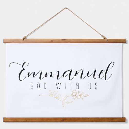 Emmanuel God met ons Gold Leaves Wood Hangend Wandkleed (Voorkant)