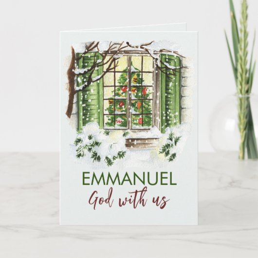 Emmanuel God Met Ons Kerstmis Bijbel Verse Feestdagen Kaart (Voorkant)