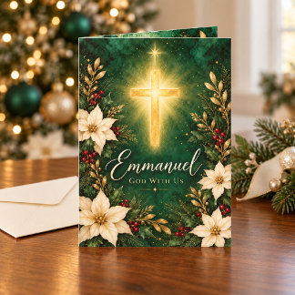 Emmanuel Kerstkruis Ivoorkleurige Poinsettia's Kaart