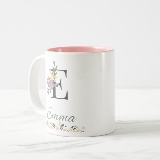 Emma's Elegant Pink Floral Mok (Voorkant links)