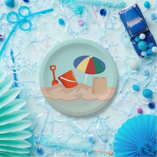 Emmer en Spade Cirkel Strand Scène Illustratie Papieren Bordje (Feest)