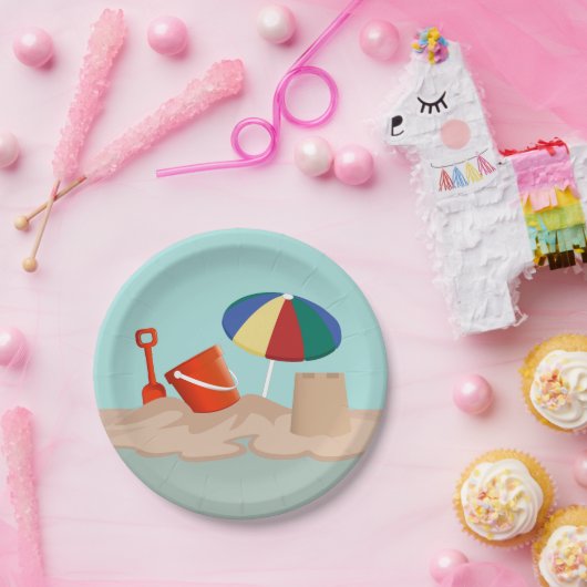 Emmer en Spade Cirkel Strand Scène Illustratie Papieren Bordje (Feest)