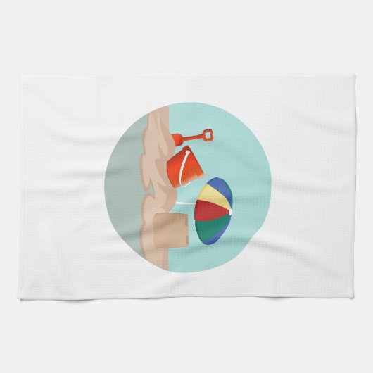 Emmer en Spade Cirkel Strand Scène Illustratie Theedoek (Horizontaal)