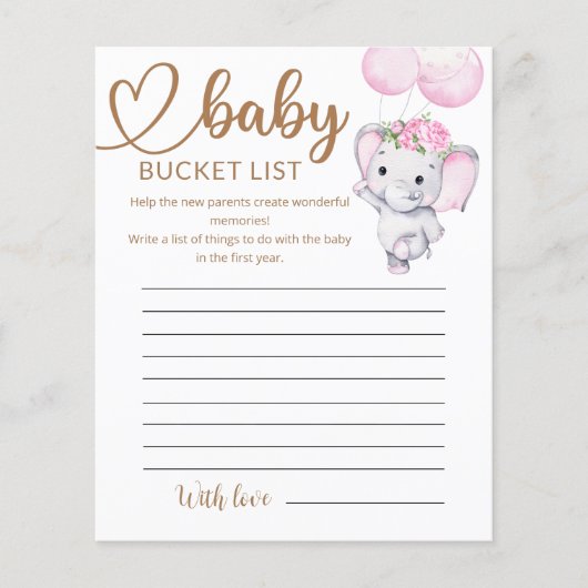 Emmer-lijst van Baby shower voor olifanten en vent (Voorkant)