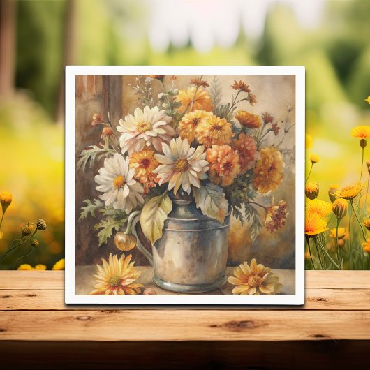 Emmer met herfstbloemen servet