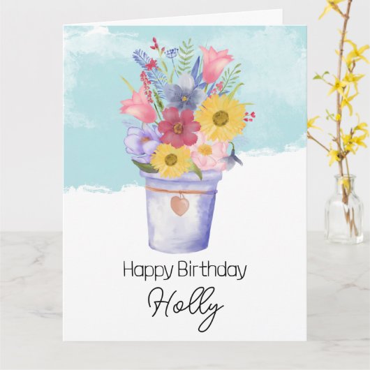 Emmer vol bloemen Verjaardagsgroeten Kaart (Gele Bloem)