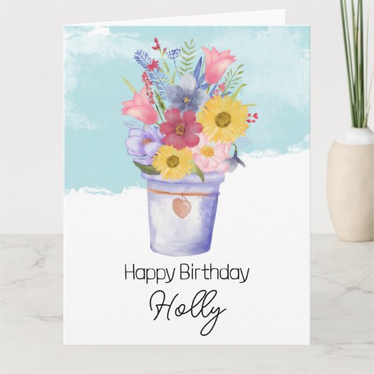 Emmer vol bloemen Verjaardagsgroeten Kaart (Voorkant)