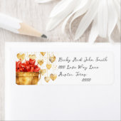 Emmer vol met rode harten en gouden liefdesharten etiket (Insitu)