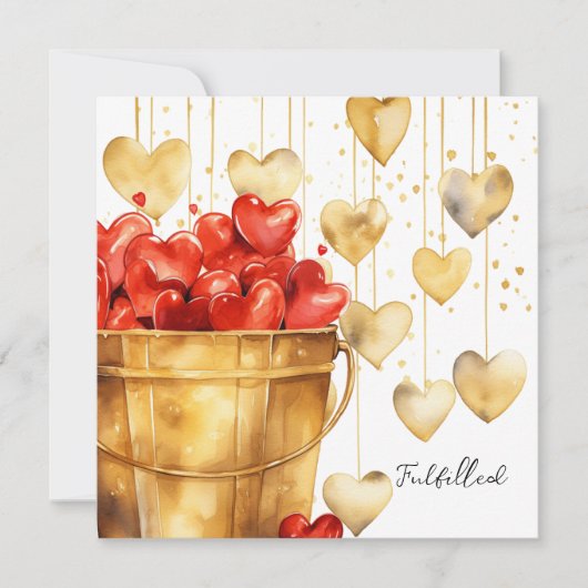 Emmer vol met rode harten en gouden liefdesharten kaart (Voorkant)