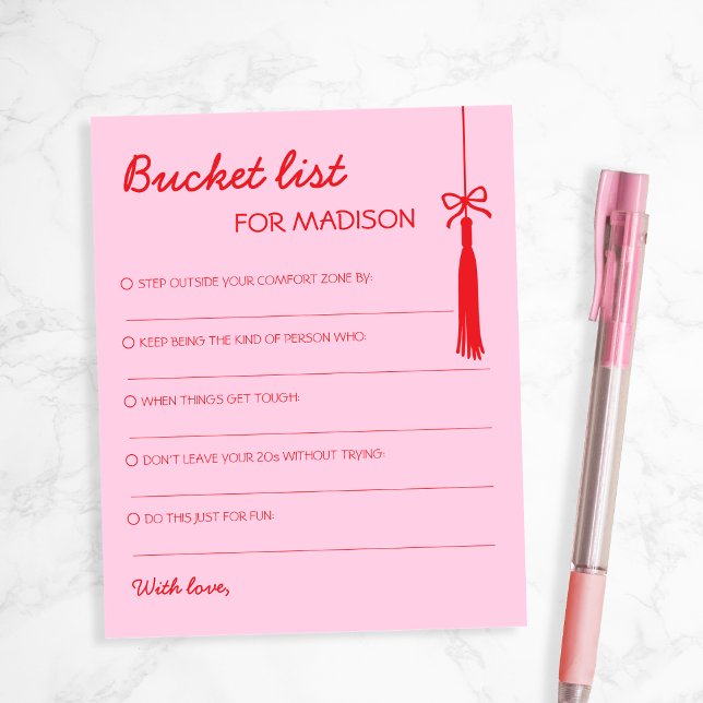 Emmerlijst lintboog roze rood advies afstuderen (Bucket List Tassel Bow Pink Red Advice Graduation)
