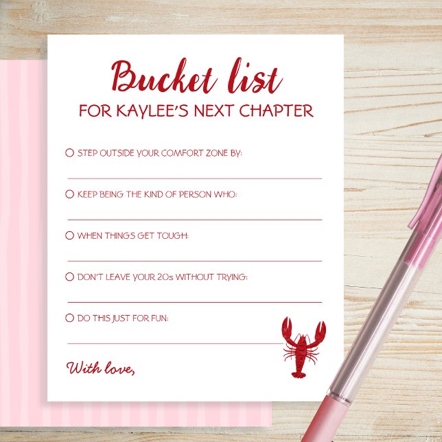 Emmerlijst Roze Rivierkreeften Afstudeerkaarten (Bucket List Pink Crawfish Graduation Cards)