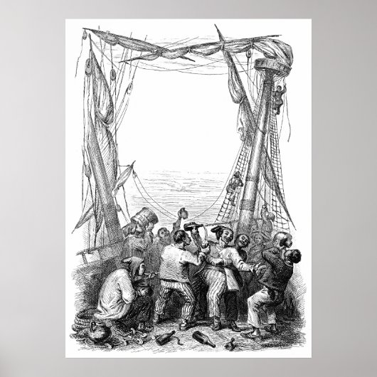  Emmers en een schip met verscherpte piraterij Poster (Voorkant)