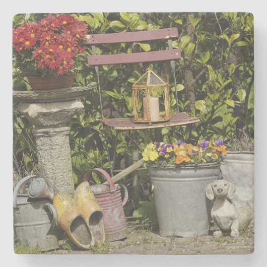 Emmers, schoenen en bloemen, Zaanse Schans, Stenen Onderzetter (Voorkant)