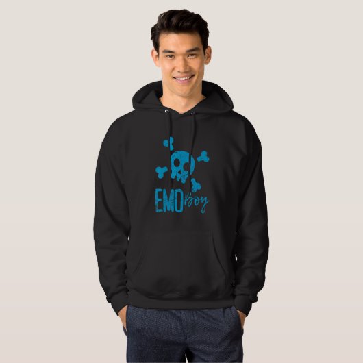Emo Boy Blue Skull Emo Gothic Muziek Emotionele Ti Hoodie (Voorkant volledig)
