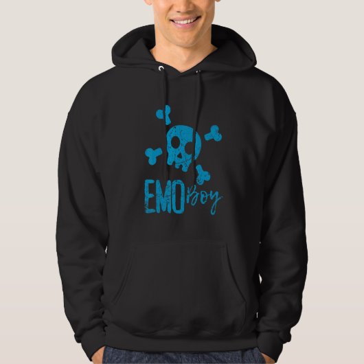 Emo Boy Blue Skull Emo Gothic Muziek Emotionele Ti Hoodie (Voorkant)