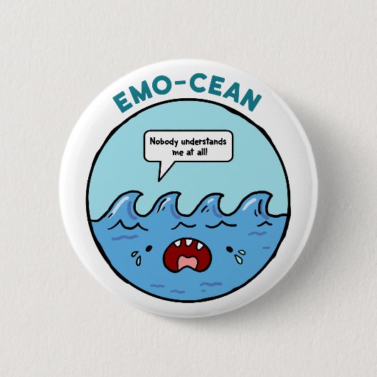 Emo-cean Ocean Beach Pun Button Pin (Voorkant)