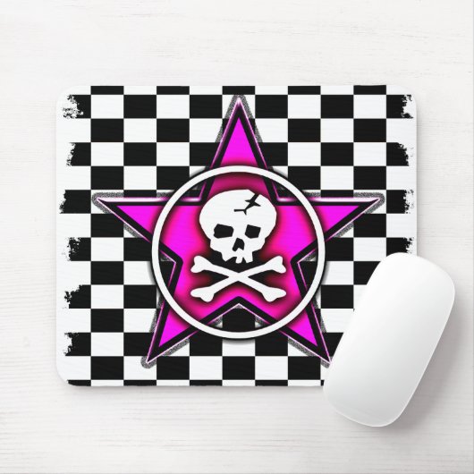 Emo Checkerboard Star & Skull Muismat (Met muis)