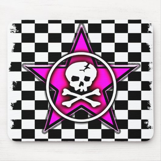 Emo Checkerboard Star & Skull Muismat (Voorkant)