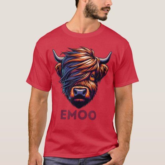Emo Cow Cute Scottish Highland Emoo Grunge Men Wom T-shirt (Voorkant)