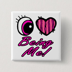 Emo Eye Heart I love beware Vierkante Button 5,1 Cm