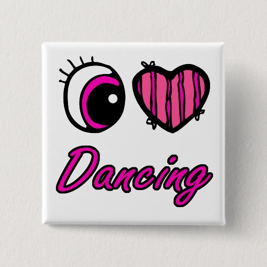 Emo Eye Heart I Love Dancing Vierkante Button 5,1 Cm (Voorkant)