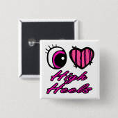 Emo Eye Heart I Love High Heels Vierkante Button 5,1 Cm (Voorkant /achterkant)